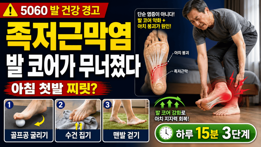 족저근막염 운동 발 내재근 강화 골프공 굴리기 수건 집기 5060