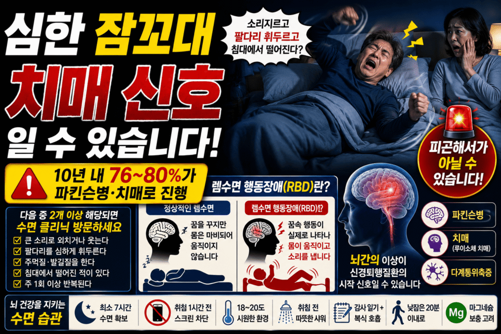 렘수면 행동장애 치매 잠꼬대 파킨슨병 뇌 건강 수면 5060