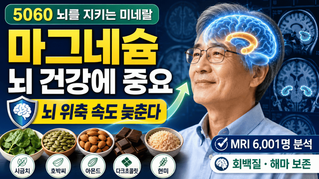 마그네슘 뇌 건강 UK Biobank 6001명 뇌 용량 보존 인포그래픽