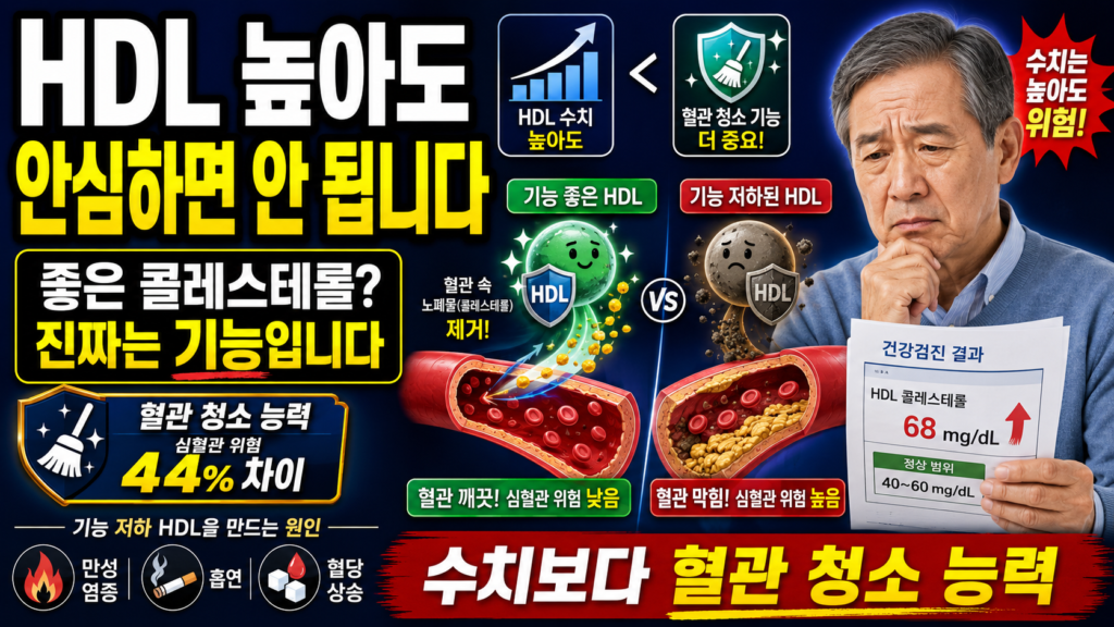 HDL 콜레스테롤 수치보다 기능이 중요하다: 60대 혈관을 지키는 진짜 지표 HDL 콜레스테롤 기능 유출 능력 CEC 혈관 건강 60대 심혈관 예방