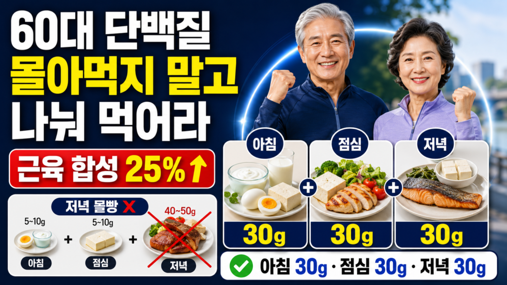 60대 단백질 분산 섭취와 한 끼 30g 류신 임계값 식단 가이드