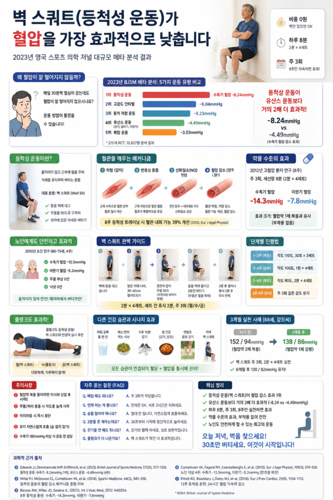 벽 스쿼트 혈압 강하 등척성 운동 5060 실천법