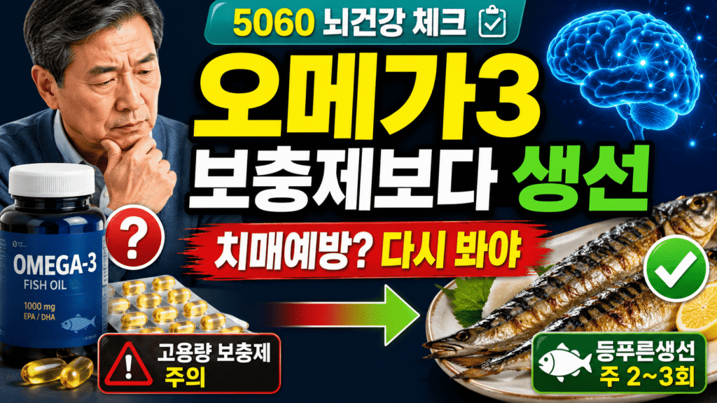 오메가3 치매 예방 효과, 2026년 연구가 뒤집었다: 보충제와 음식의 결정적 차이 오메가3 치매 예방 보충제 복용군 인지저하 가속 2026년 연구