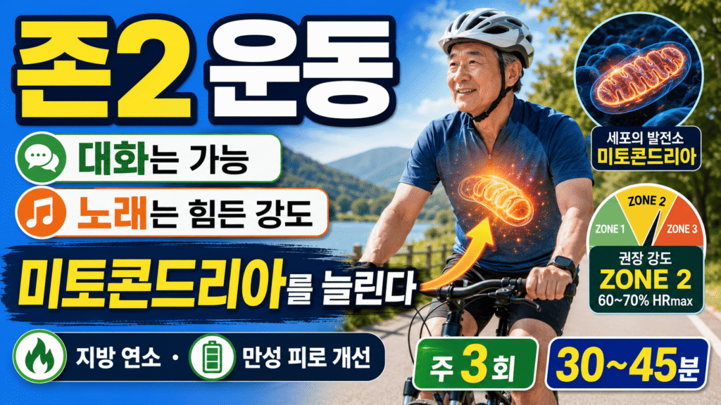 존 2 운동 미토콘드리아 생합성 5060 자전거 경사걷기 실천 가이드
