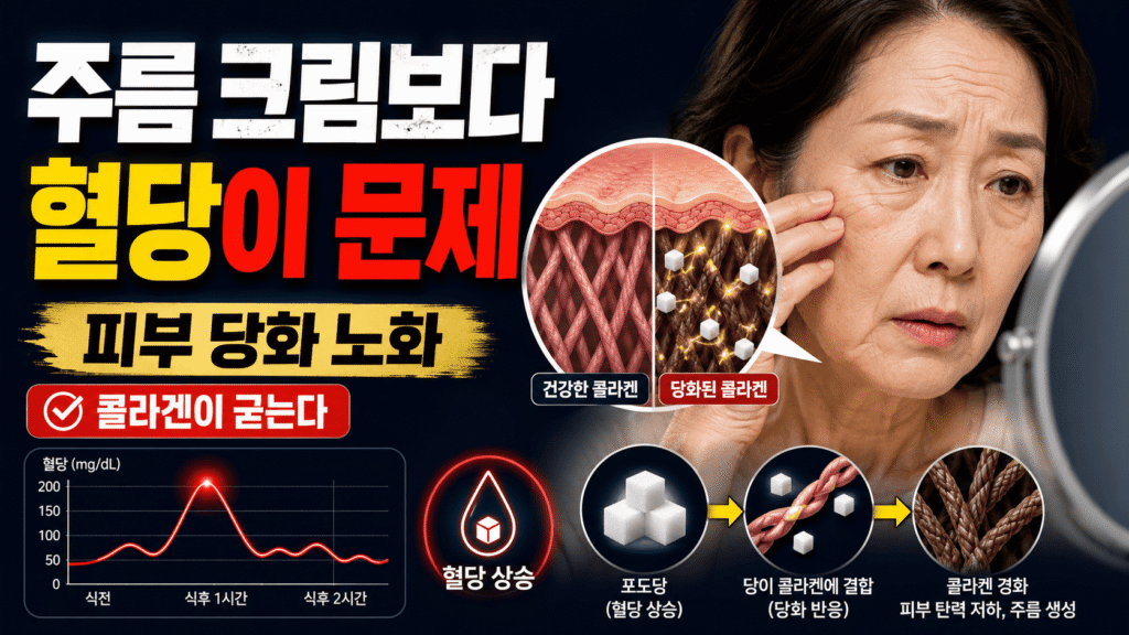 피부 당화가 주름을 만든다: AGEs가 콜라겐을 굳히는 과학과 60대 항당화 식단 피부 당화 노화 AGEs 최종당화산물 콜라겐 탄력 주름 60대